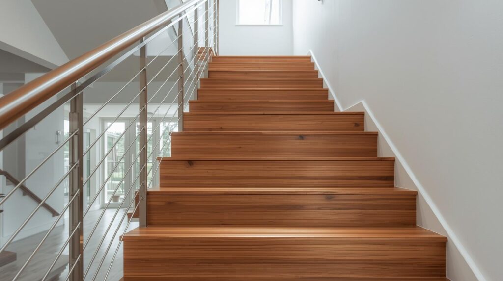 modern hardwood stairs with metal spindles